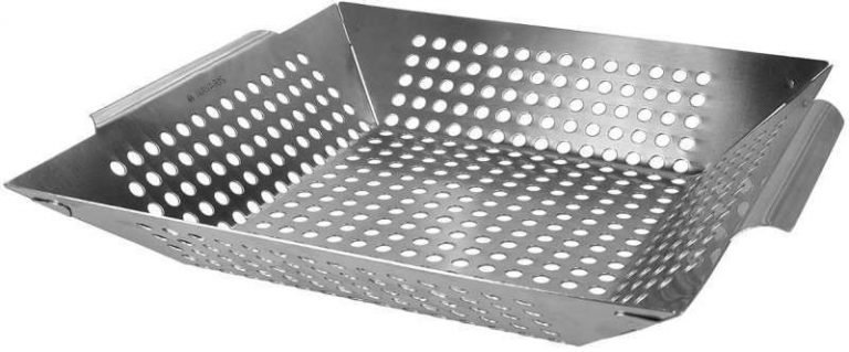 AIZOAM - Cestino per griglia per barbecue all'aperto, grande cestino in acciaio inox con manico rimovibile, griglia portatile per pesce, ideale per carne, pesce, verdure, accessori per grigliare
